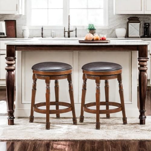 ERGOMASTER-Bar-Stools-Set-of-2-Swivel-Barstools-24-Inch-Counter-Height-Bar-Stools-Backless-Sturdy-Solid-Wood-Chairs-with-Soft-Faux-Leather-Seat-Easy-Assemble-for-Kitchen-Pub-Home-Cafe-Walnut ERGOMASTER Bar Stools Set of 2 Swivel Barstools 24 Inch Counter Height Bar Stools Backless Sturdy Solid Wood Chairs with Soft Faux Leather Seat Easy Assemble for Kitchen Pub Home Cafe Walnut