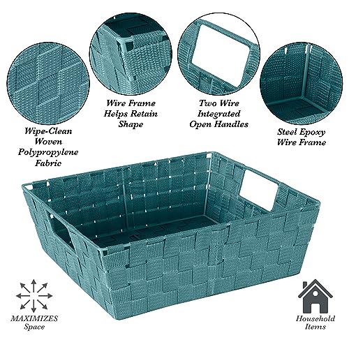 Image of Simplify Large Shelf Woven Strap Tote | Decorative Storage Basket | Built in Handles | Organization | Closet | Bedroom | Bathroom | Nursery | Accessories | Toys | Gifts | 1 Pack | Sapphire