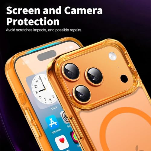 Image of VONZEE Translucent Clear Back Cover Compatible with (iPhone 17 Pro Case)(2025), PC Shockproof Scratch Resistant, Non-Yellowing, Support Mag-Safe Wireless Magnetic Charging - Cosmic Orange|6.3''