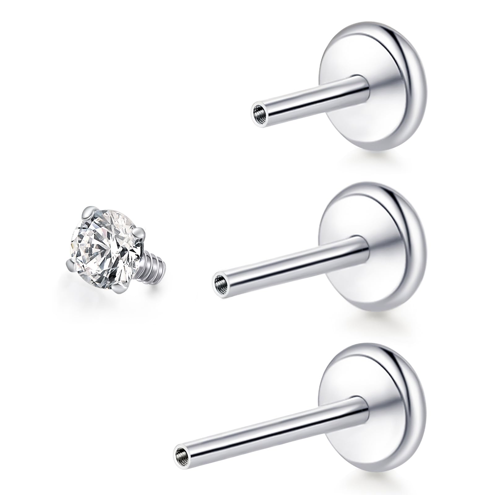 [limerencia] チタン ボディピアス 18G 金属アレルギー対応 医療用 立爪 セカンド ピアス 内部的に通されたの唇の棒、螺旋形のためのダイヤモンドの上のイヤリングのスタッド、鼻、軟骨 (ホワイトCZ 2mm)