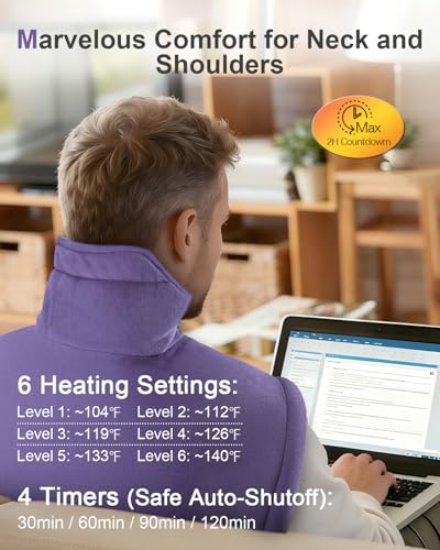 Image of Mothers Day Gifts, Heating Pad for Neck Shoulders Back, Upgraded PTC+NTC Even Heating, Versatile Electric Heated Neck Wrap for Full-Body Relax, Birthday Gifts for Women Mom Wife Grandma, Purple
