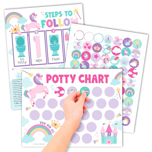Image of Hadley Designs Potty Training Chart for Toddlers Girls -10 Sticker Potty Chart for Toddlers Girls, 8.5x11 inch Potty Training Sticker Charts for Toilet Success, Unicorn Toddler Reward Chart for Kids