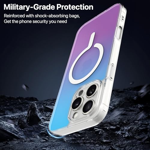Image of eller sante Eternity Magpro Back Cover Case for iPhone 16 Pro Max Scratch Resistant Acrylic Camera Lens TPU Shockproof Support Mag-Safe Wireless Charging- Blue & Purple