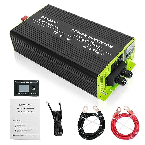 3000W Pure Sine Wave Inverter Suitable for Travel, RVs, Kettles, Cool Fans, Speakers, Cameras, Game Consoles etc 12V DC to 110V AC with Built-in 5V/2.1A USB/Hardwire Port, LCD Digital Display