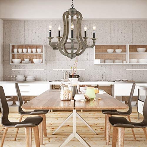 Vintage Farmhouse Chandelier 5-Light Rustic Wood Chandeliers Wooden Ceiling Pendant Light Fixtures for Dining Room, Kitchen Island, Bedroom, Living Room, Foyer,Entryway, Bathroom - Image 3