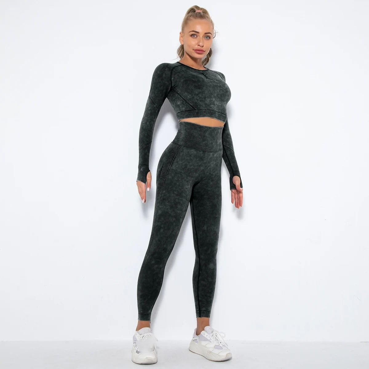Set yoga a 2 pezzi da donna, top corto e leggings da fitness