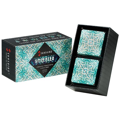 Image of Shashibo Shape Shifting Box - Award-Winning, Patented Fidget Cube w / 36 Rare Earth Magnets - Transforms Into Over 70 Shapes, Gift Box, Download Fun in Motion Toys Mobile App (Undersea, 2 Pack)