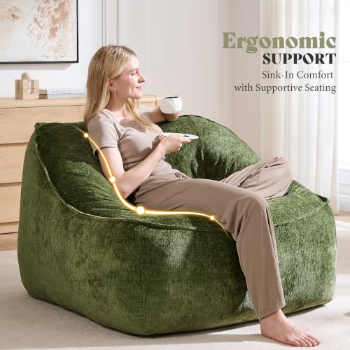 Image of AMERLIFE Oversized Bean Bag Chair for Adults, Chenille Boneless Chair,Green