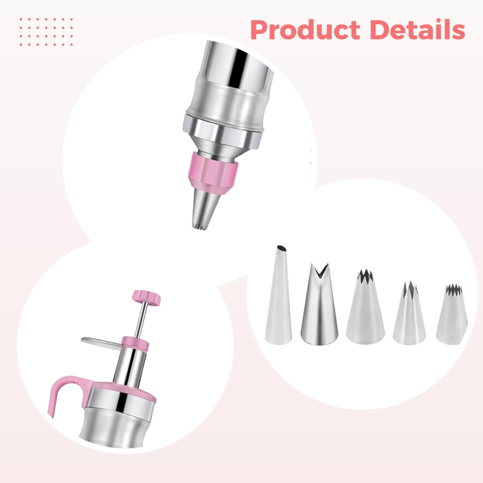 13-teiliges Kuchen-Dekorationsset, Spritzbeutel mit Edelstahl-Tüllen, Buttercreme-Dekorationsset, Glatte Schaber, Backzubehör für Cupcake-Dekoration, Pink