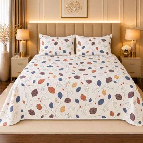 Image of Utopia Bedding Poly Cotton Floral King Size Bedsheet Set with Bedsheet & 2 Pillow Covers, Ultra Soft Cotton(White) 275x275 CM