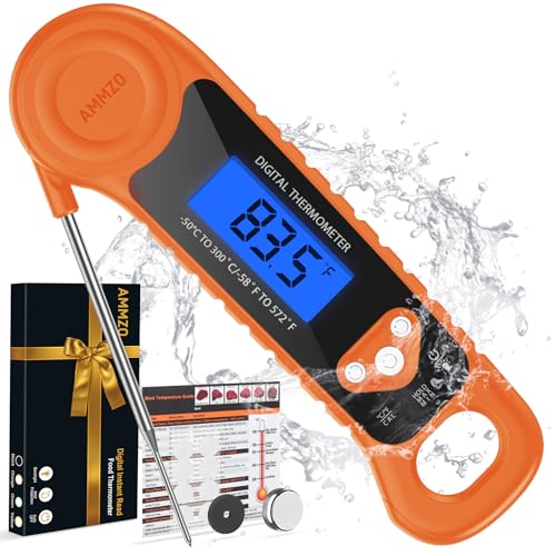 Image of AMMZO Digital Meat Thermometer for Grilling, Candy Thermometer Instant Read Food Thermometer Waterproof with Backlight for Cooking, Deep Fry, BBQ, Grill, Smoker and Roast (Orange)