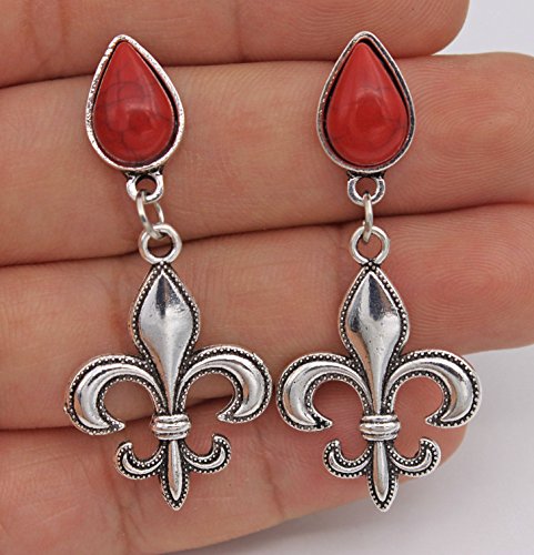 phitakshop 1.8" Fleur-De-Lis Type Pretty Women Retro Cocktail Dangle Earrings Screw Back