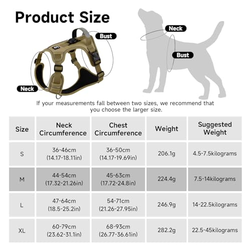 Hundegeschirr Mittelgroße Hunde, Wefaly Reflektierendes Verstellbare Geschirr Hund ohne Zug & Würgen Weich Atmungsaktiv Brustgeschirr mit Gepolstert Grifff für Kleine Mittlere Große (Kaki, M)