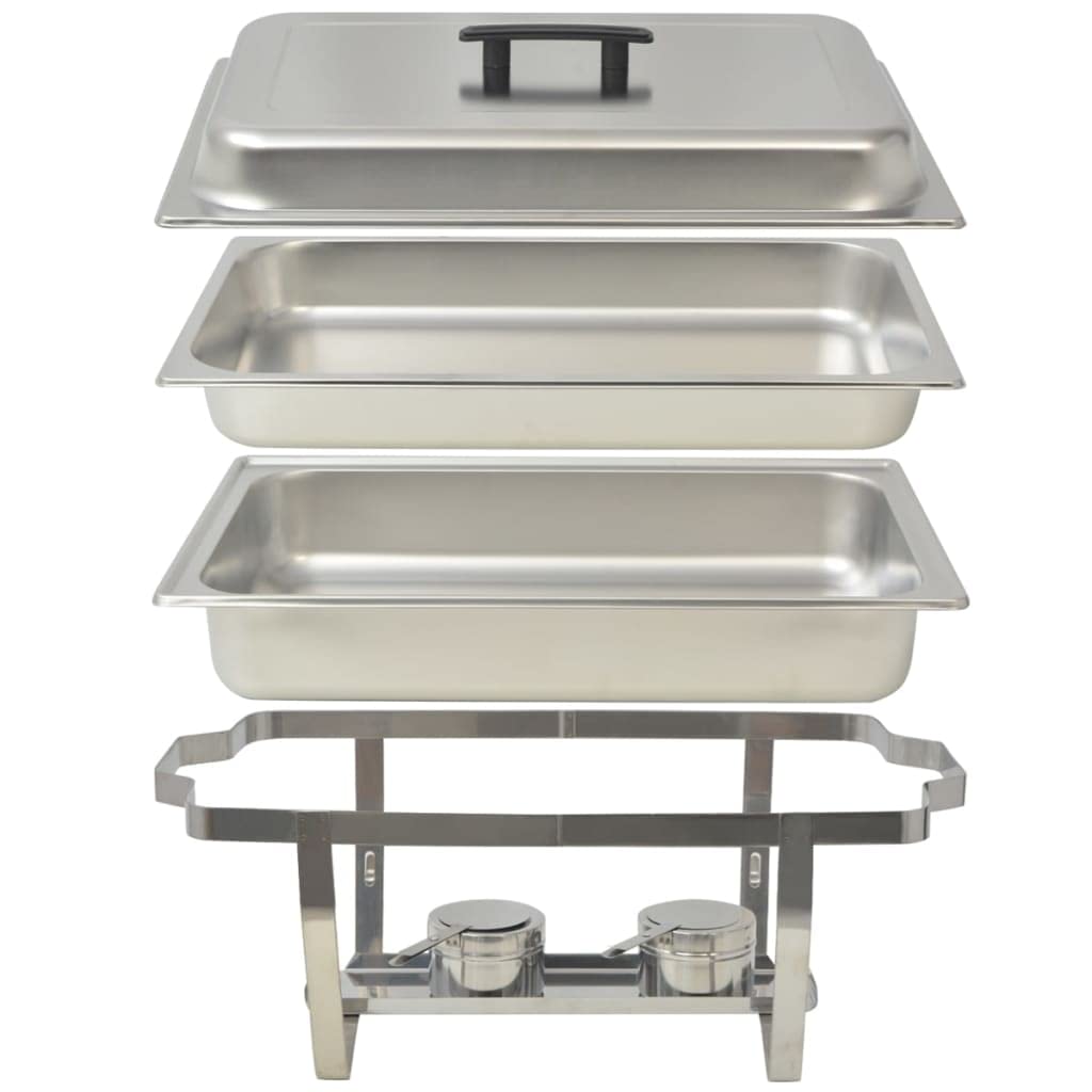 vidaXL Set Calentador Comida Buffet 2 Piezas Bandeja Hornillo Caliente Cocina