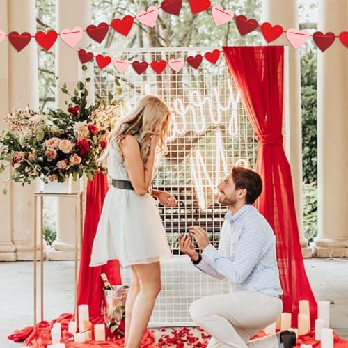 Image of Galentines Party-Decorations Valentines Day Heart-Garland - 52ft Burgundy-Red Rose-Gold Streamers Paper Banner, Anniversary Baby Shower Wedding Hanging Decor Hugfond