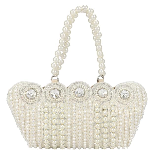 Women's Tote Pearl Clutch Cutest Vintage Style Pearl Tote Wrist Bag Evening Clutch Purse Women's Multicolour Stone Tote Clutch-image-6