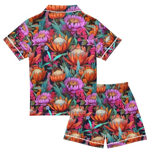 senya Budding Flower Satin Summer Pajama Sets Silk Short Sleeve Button Down Sleepwear2