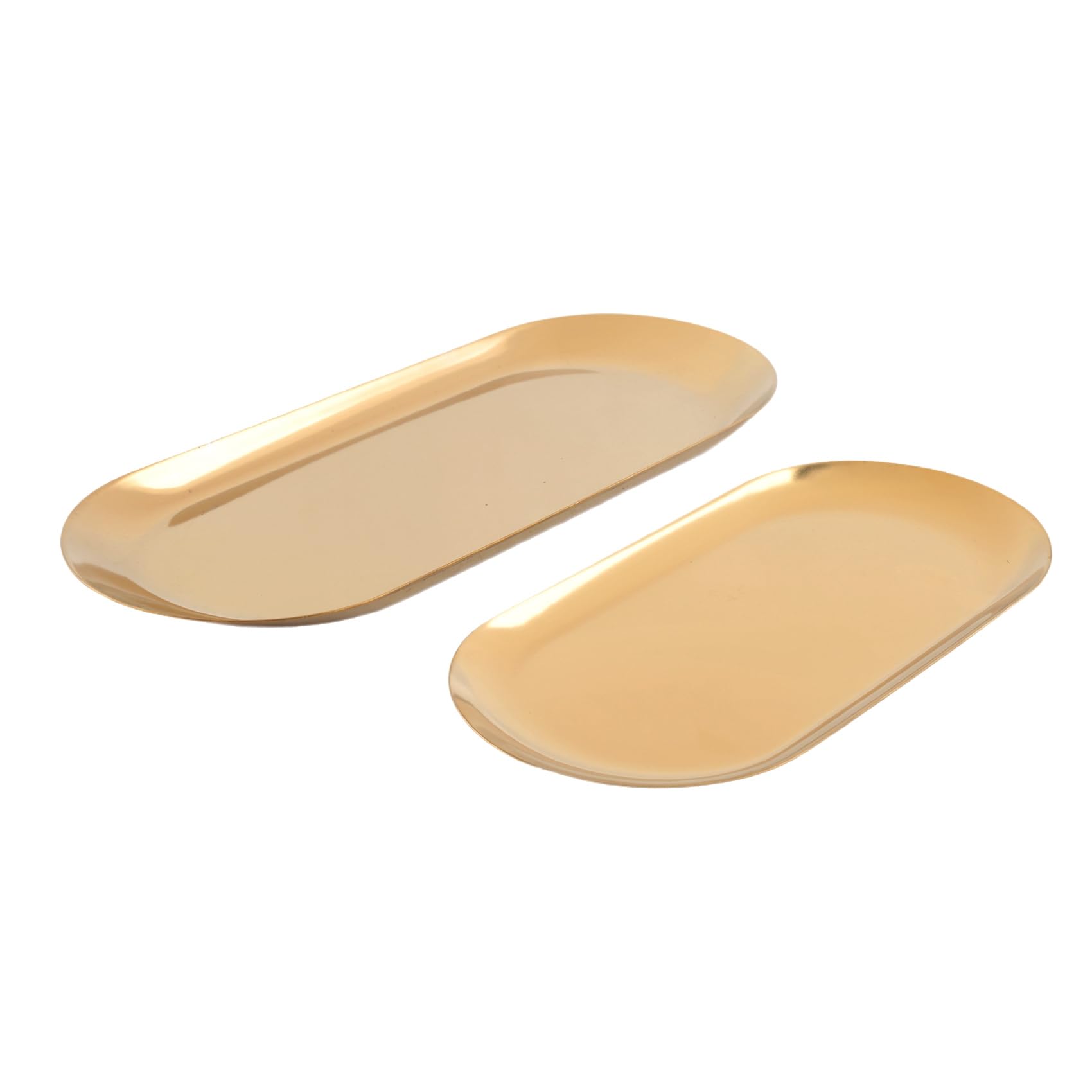 MOLERRI 2 Sets Gold Oval Stainless Steel Trinket Tray,Towel Storage Dish Plate Tea Fruit Trays Cosmetics Jewelry Plate