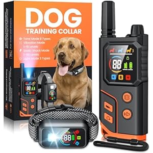 Dog Shock Collar 4000FT with Light for Night Walks, Dog Training Collar with Remote Control, E Collar with Adjustable Pitch Beep,Vibration and Shock,Rechargeable Waterproof Shock Collar for Dogs
