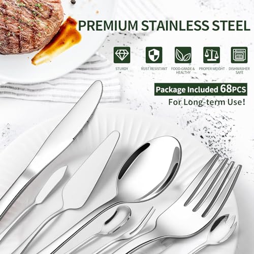 Cekee 68 Pieces Silverware Set With Serving Utensils Set, Cekee Stainless Steel Flatware Set For 12 thumb #3