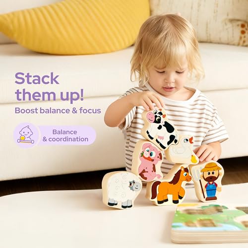 lalalark Tactile & Sound Wooden Chunky Puzzles for Baby 2-4, Musical Farm Animal Toys, Educational Wooden Block Puzzles, Kids Christmas Birthday Gifts, Toddler Learning Toys for 2 Years Old Boys Girls - Thumbnail 5