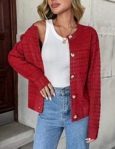 Image of Zeagoo Women's 2026 Cardigan Sweaters Button Down Crew Neck Open Front Long Sleeve Knit Cropped Jackets