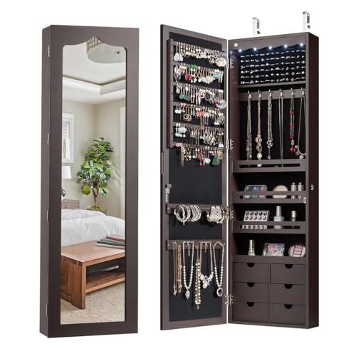 Reviews de Cajonera Con Espejo los 5 más buscados. 45 Espejo Organizador con LED,120CM Espejo para Puerta con Joyero,Espejo Joyero,Espejo Organizador de Joyeria,6 Cajas de Almacenamiento 120 * 37 * 8.7CM (Marrón Rojizo)