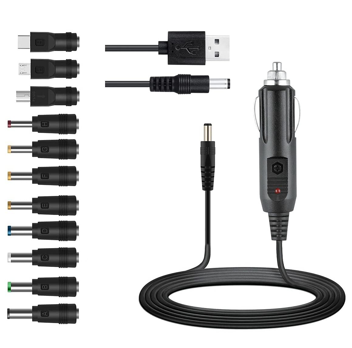 Verilux® 12V Car Charger Kit (Max 10A) & 5V DC Power Cable | Charger Cable with 11 Connectors for DVD Player, Camera, GPS, Bluetooth Speakers, Shaver Fans-image-37