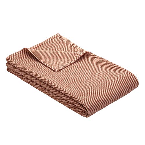 Ibena Turin Kuscheldecke 140x200 cm – Baumwolldecke terrakotta Natur Streifenmuster, hochwertige Markenqualität Made in Germany