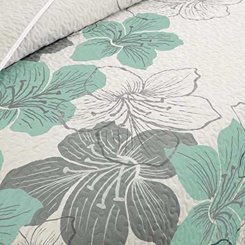 3 Pieces Quilt Set King Green Floral Pattern Quilt Coverlet Elegant Boho Bedspread With 2 Pillow Shams Soft Lightweight Bedding For All Season 104"X90" #TOP3