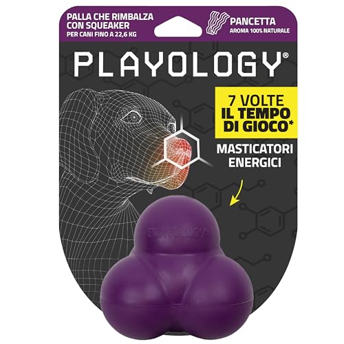Playology Giocattoli per cani Palla rimbalzante che squittisce per cani - Rimbalza in modo imprevedibile | Giocattolo gigante profumato al bacon