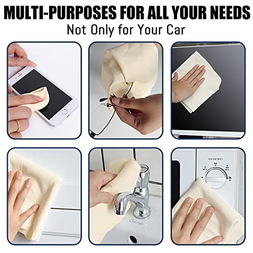 Chamois Cloth for Car 20'' x 27.6'' (3.7 sq ft) Shammy Towel Car Wash Drying Towel Absorbent Real Leather Lint Free Streak Free Cleaning Cloth