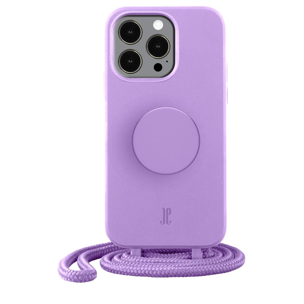 PopSockets x Just Elegance iPhone Case - Necklace Case - Mobile Phone Case Compatible with iPhone 14 Pro Max 6.1 Inch - iPhone Protective Case with Removable Cord and Finger Holder (Lavender)