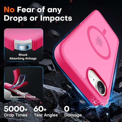 Image of TOCOL for iPhone 17e Case, Compatible with Magsafe, Military Drop Protection, Slim Translucent Matte Shockproof for iPhone 17 e Case 6.1 inch (Hot Pink)