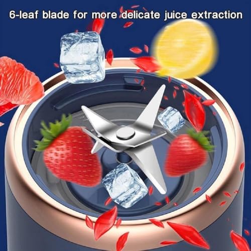 Image of Portable Blender Electric Juicer USB Rechargeable Fruit Mixers Mini Personal Smoothie Maker 6 Blades 3 Gears Ideal for smoothies, protein shakes, fresh juices, sauces -1500mAh Battery (SKY-BLUE-2026)