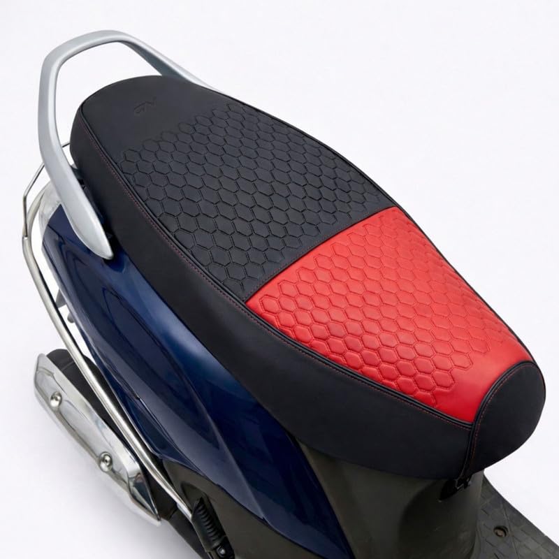 Image of Neodrift Premium Scooty Seat Cover - Suzuki E Access | Red+Black | Anti-Slip & Shock-Absorbing Design | Water-Resistant Fit | Strip Cushioning | Professional Fit | Nappa Art Leather