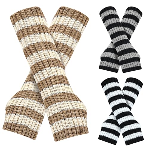 ONESING 3 Pairs Arm Warmers Winter Fingerless Gloves for Women Cold Weather