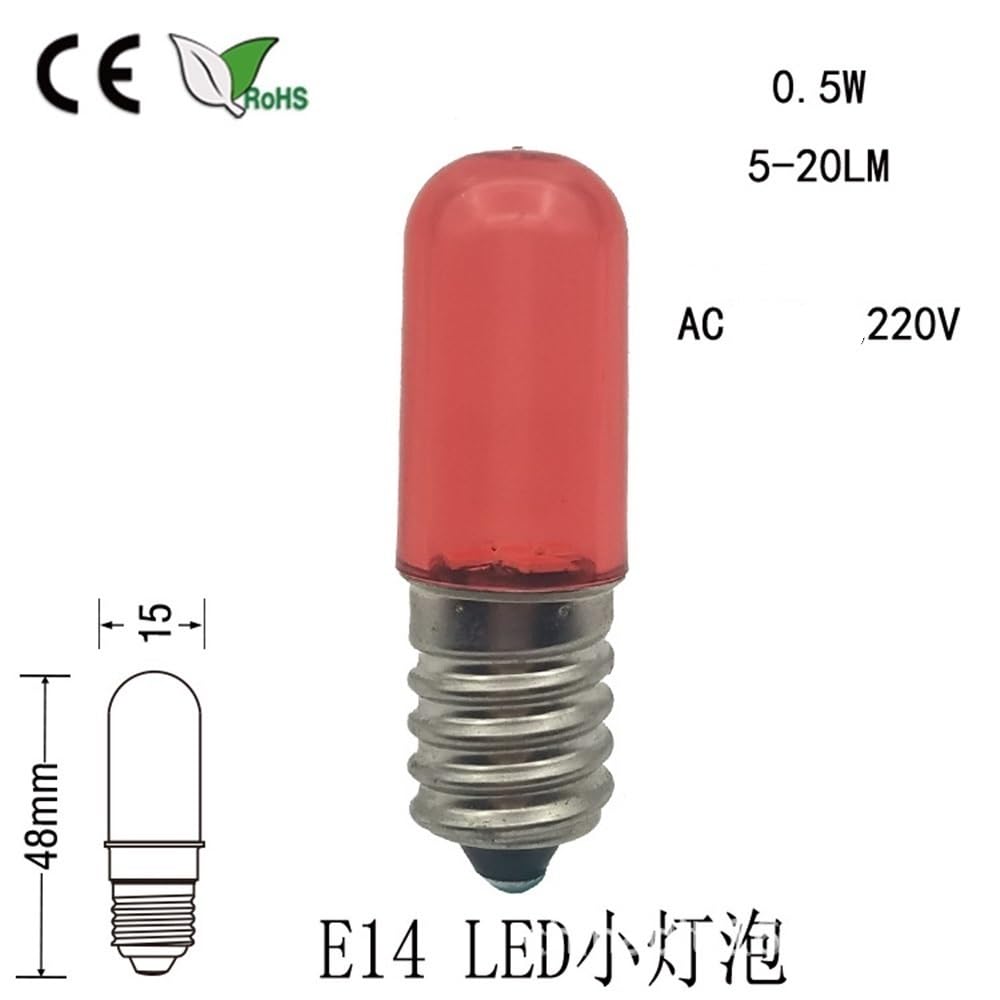 RZL Lighting, Confezione da 20 lampadine a filamento LED AC220V E14/E12 T15 0,5 W indicatore luminoso for frigorifero(Verde,E14)