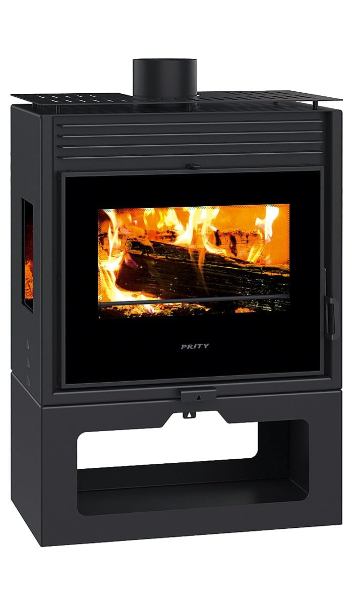 Prity PM3 E Poêle à bois panoramique en verre 3 côtés 10 kW Certifié CE