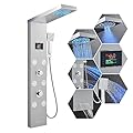 TSIBOMU Stainless Steel Shower Panel Tower System with LED lights(No battery need), Hydroelectric LED Rainfall Shower Tower System with 6 Pcs Body Jets, Brushed Nickel
