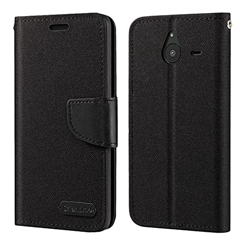 Custodia Flip in Tessuto Oxford e Pelle PU Compatibile con Nokia Microsoft Lumia 640 XL, Cover Protettiva con Chiusura Magnetica e Tasche per Carte (Nero)