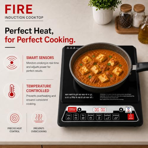 Image of Pringle IC Fire Induction Cooktop 1400W | 7 Preset Modes | Smart Push Control | Sensor Temperature Control, Overheat Protection | Adjustable Timer | 1 Yr Warranty
