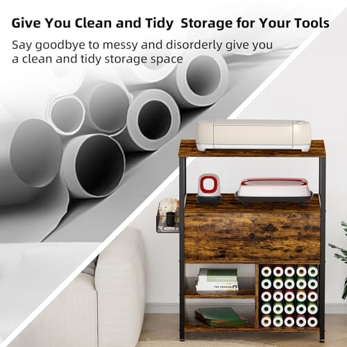 ircpen organization and storage compatible with cricut machines cabinet with 25 vinyl roll amp drawer holder table desk workstation for craft room home rustic brown