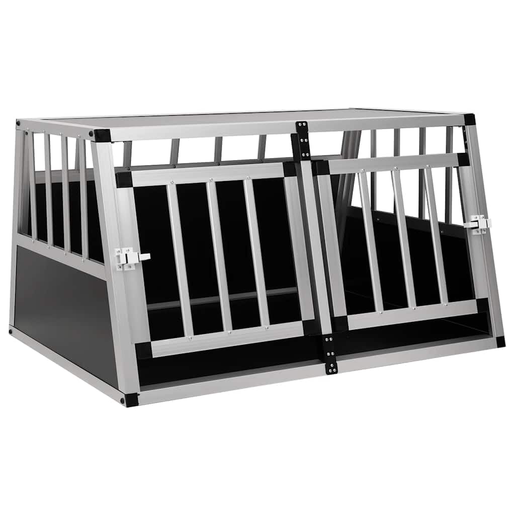 Hundetransportbox mit Doppeltür aus Aluminium und MDF 89 x 69 x 50 cm, leicht und sicher für mittelgroße Hunde, ideal als Hundeunterkunft im Auto mit guter Belüftung