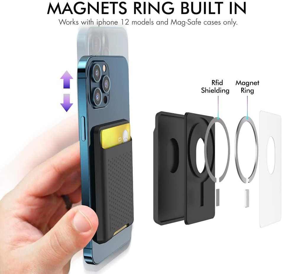 AHASTYLE MagSafe Wallet for iPhone 14/13/12/Plus/Pro Max/Mini RFID Magnetic Card Holder Silicone Sleeve Compatible with iPhone 12/13/14/Pro/Pro Max/Mini (Black)