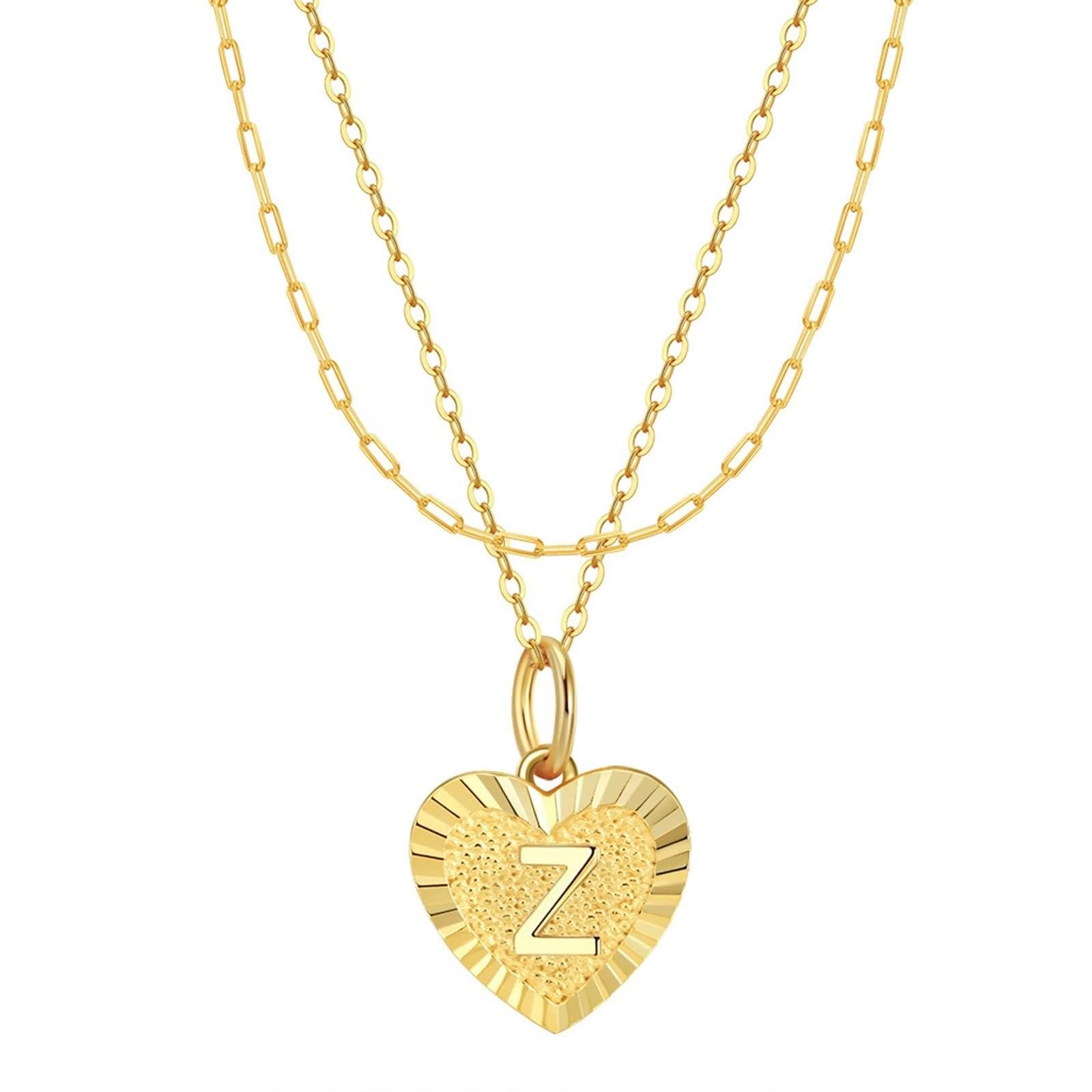 Collar con colgante de corazón, collar de plata de ley 925, elegante con 26 letras A-Z, collares con colgante de oro para mujer