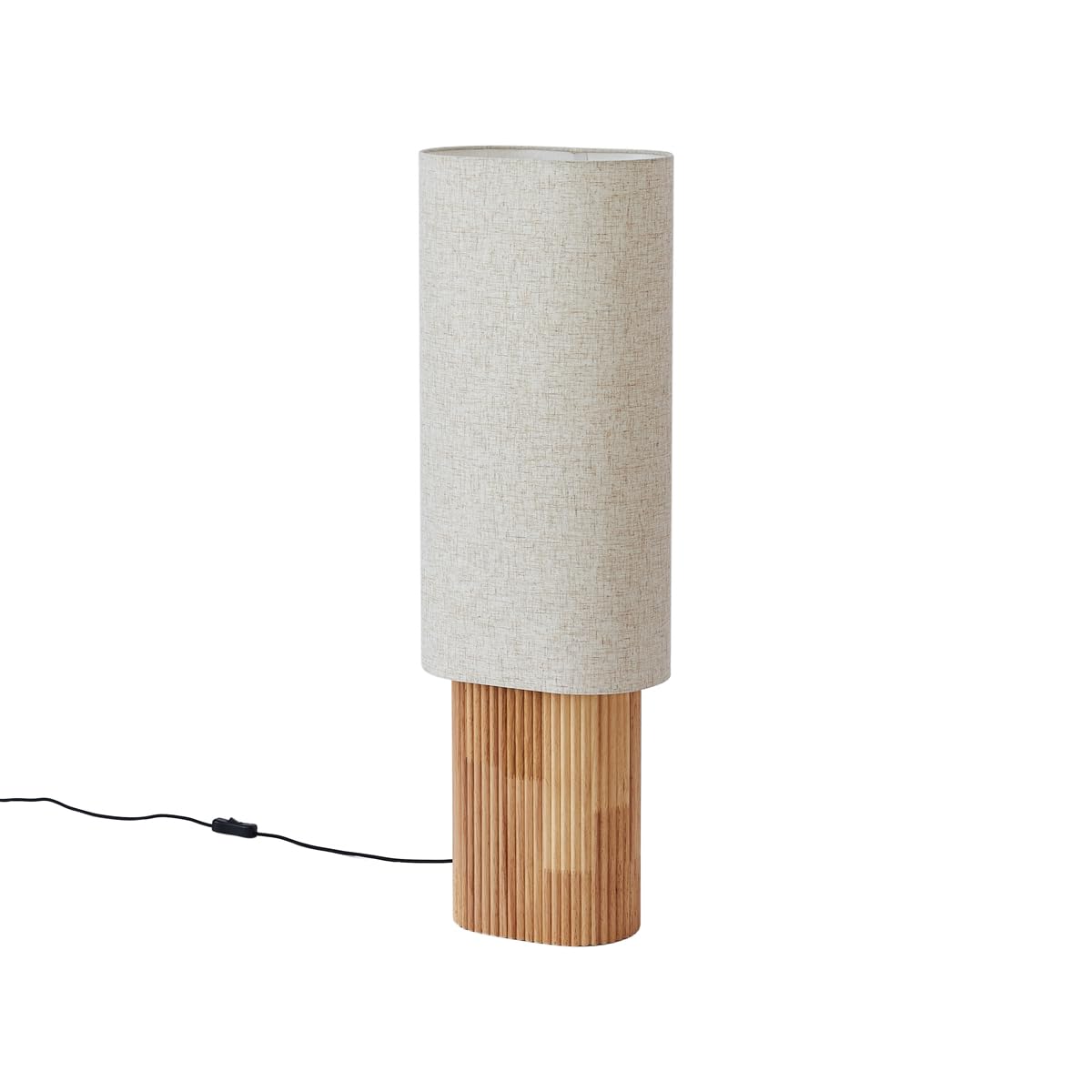 Qazqa Japandi Stehleuchte mit Schirm, Stehlampe - Lamel - Naturel, Oval, Holz, max. 15W, Geeignet für LED, 90cm, Ideal als Wohnzimmerlampe