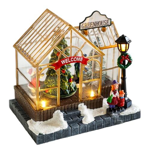 Casa encantadora de iluminação natalícia, decoração de Natal para cidade em miniatura, ornamentos luminosos de casa de resina para o povo decoração de secretária para casa para alegria festiva