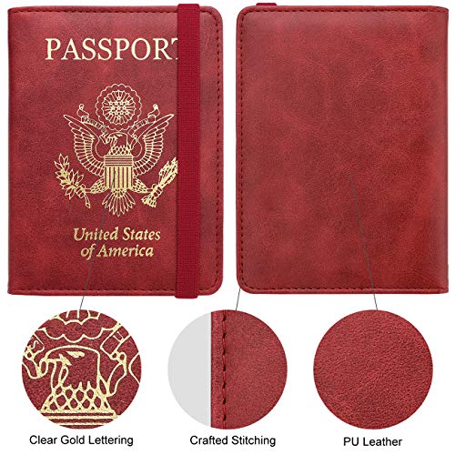 Image of WALNEW Passport Holder for Travel, RFID Passport Cover Wallet for Women Men, PU Leather Passport Book Card Holder Case with Pen, Travelling Essentials for Flying