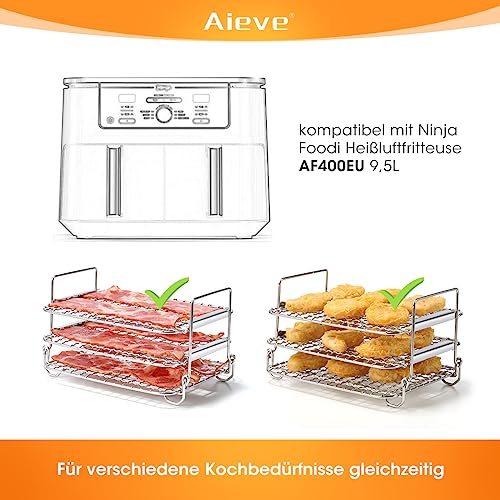 Aieve Heißluftfritteuse Grillrost Airfryer Zubehör Double Stack XL kompatibel mit Ninja AF400EU 9,5L / Ninja foodi max dual zone / SL400EUCP/ AF500EU / AF500EUCP – Bild 3